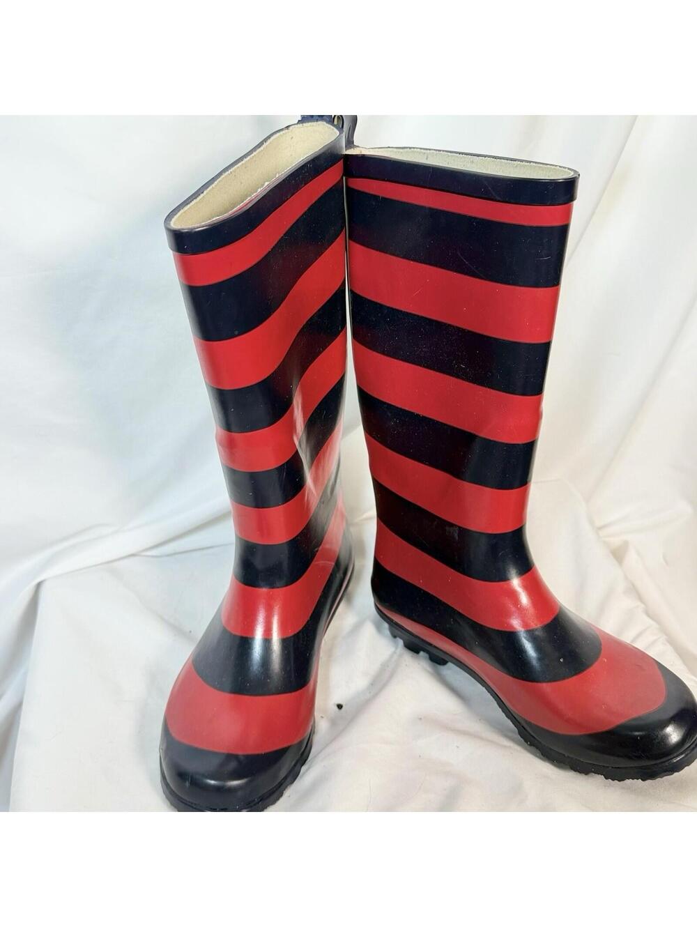 Modern Rush Red & Blue Stripe Rain Boots Mid-Calf Sz 6 Worn Once EUC